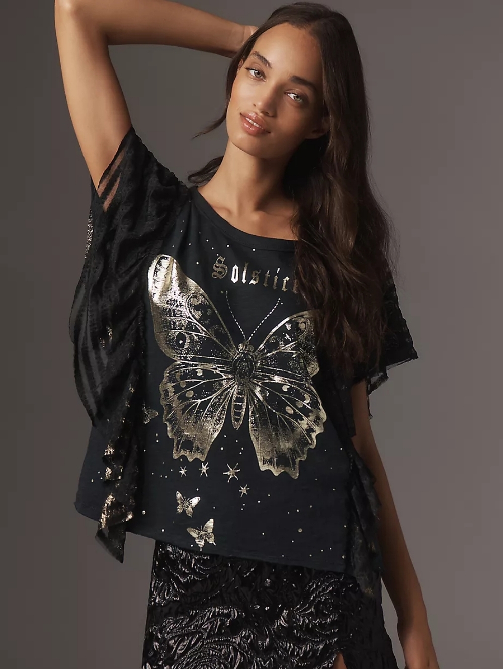 Anthrologie Pilcro Golden Hour Tee Women’s Large Black Whimsigoth Grunge